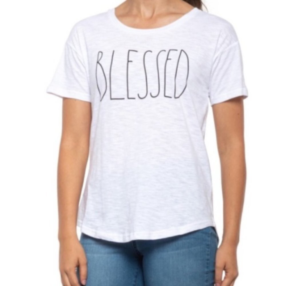 Rae Dunn "Blessed" White T-Shirt Graphic Tee Cotton Women's XS NWT